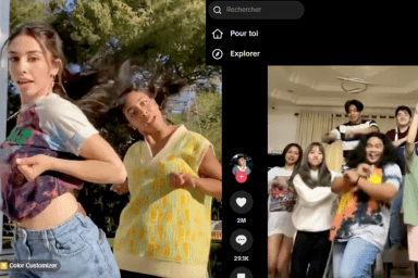 Deux captures d'écran de l'application Tiktok, où des personnes dansent